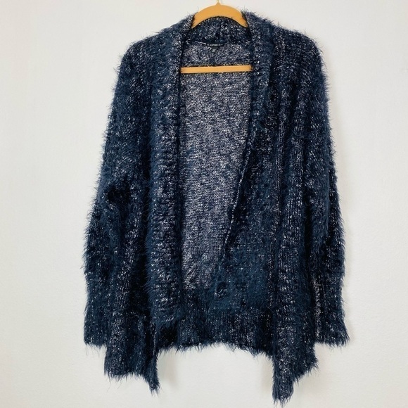 EXPRESS Black White Eyelash Open Front Cardigan XS - Picture 1 of 9
